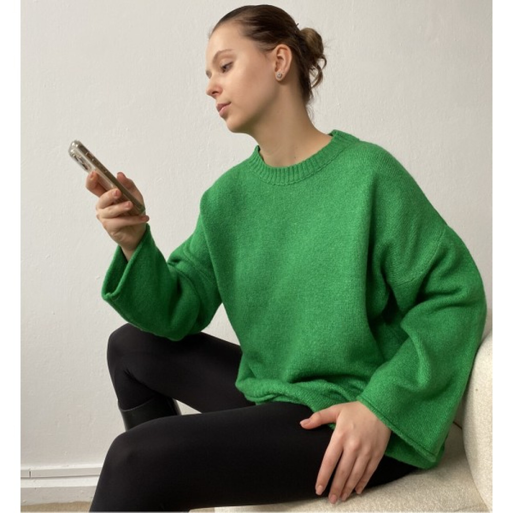 Minaaise Benetton Yeşili Oversize Bisiklet Yaka Yumoş Triko Kazak 26046 Bayan Kazak & Süveter & Triko Fiyatı