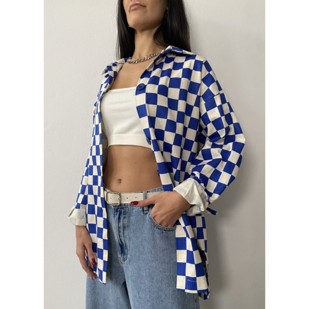 Minaaise Dama Desenli Gabardin Oversize Gömlek Ceket 23066 Bayan Ceket Fiyatı