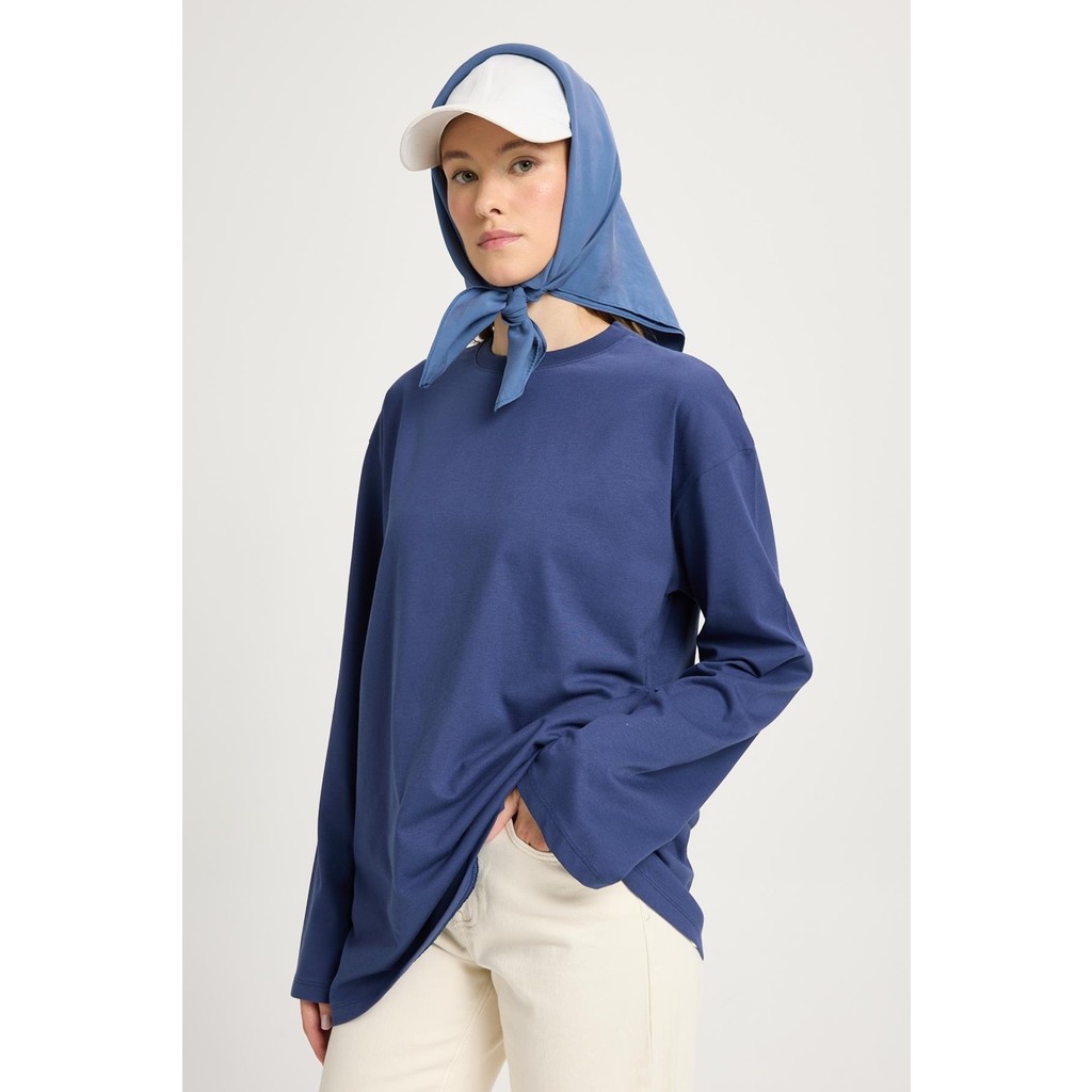 Minaaise Geniş Kol Oversize Basic T-shirt İndigo Giyim & İç Giyim Fiyatı