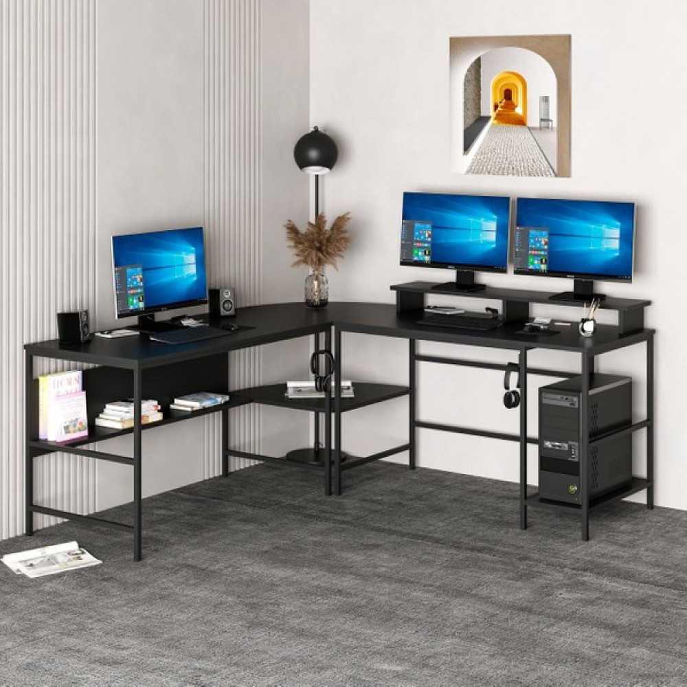 Minar Greta L Köşe Çalışma Masası - Mat Siyah - 60x180x74 Çalışma Masası Fiyatı