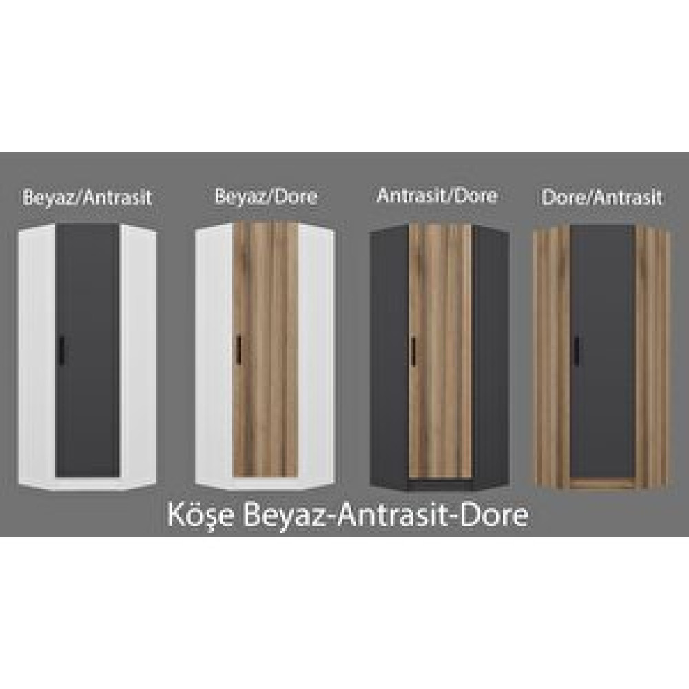 Minar Mobilya Kale Köşe Gövde Beyaz/antrasit/dore Beyaz/antrasit - 190cm 190 cm Gardrop & Dolap Fiyatı