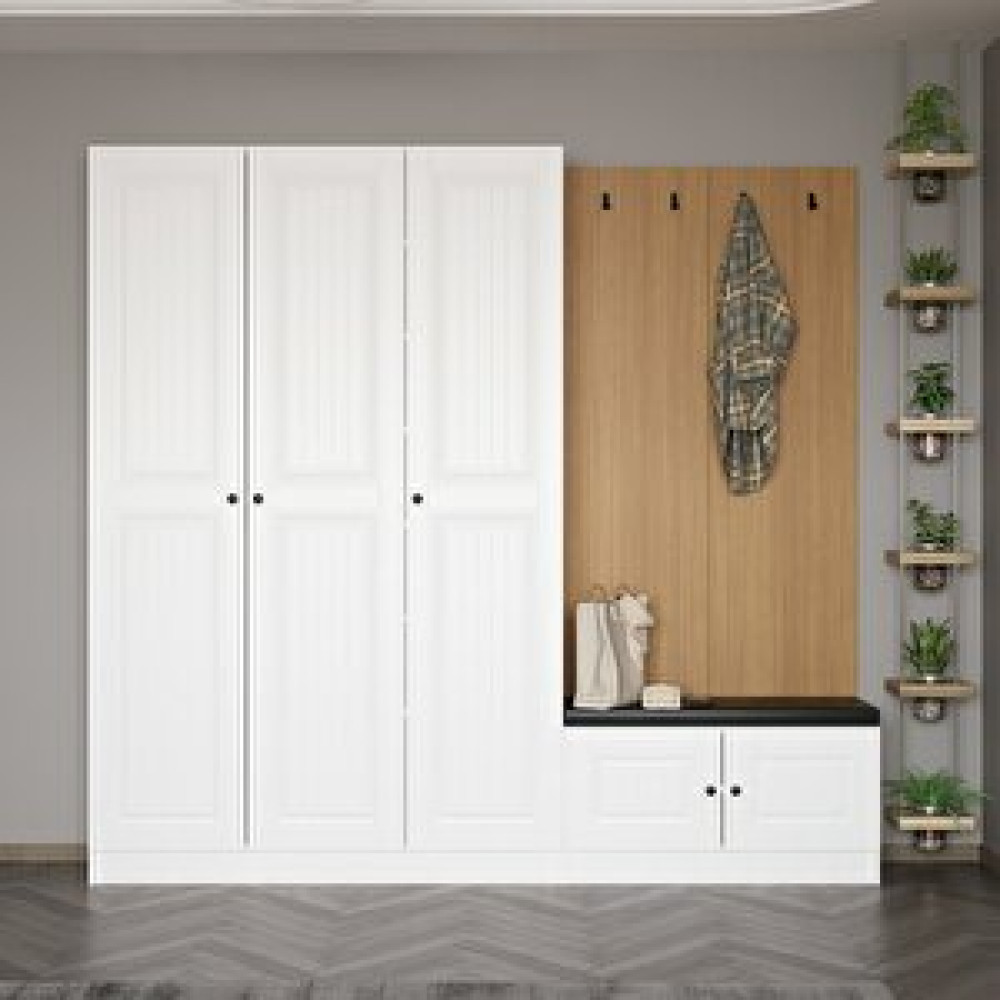 Minar Mobilya Minar Kale Dekor Panel 3 Kapaklı 1b Raf Portmanto + Ayakkabılık Minderli Beyaz Mebran İlkbahar Beyaz Portmanto Fiyatı
