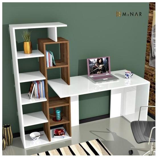 Minar Poly Ceviz Beyaz Çalışma Masası