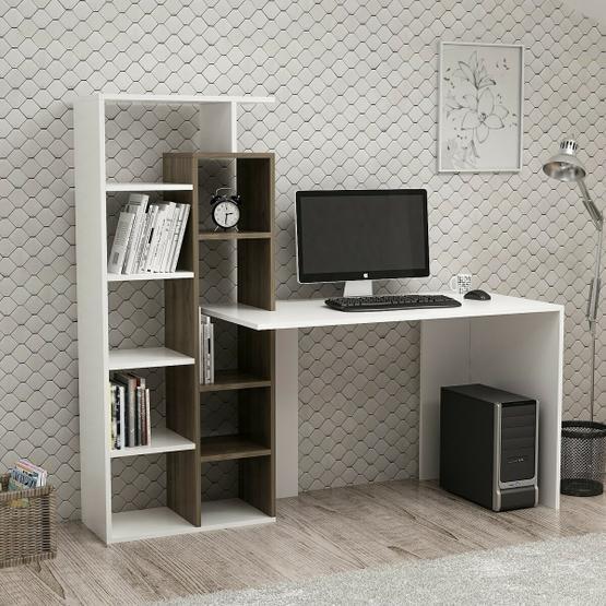 Minar Poly Ceviz Beyaz Çalışma Masası