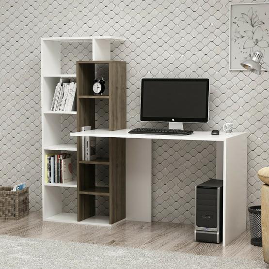 Minar Poly Ceviz Beyaz Çalışma Masası
