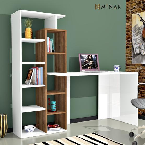 Minar Poly Ceviz Beyaz Çalışma Masası