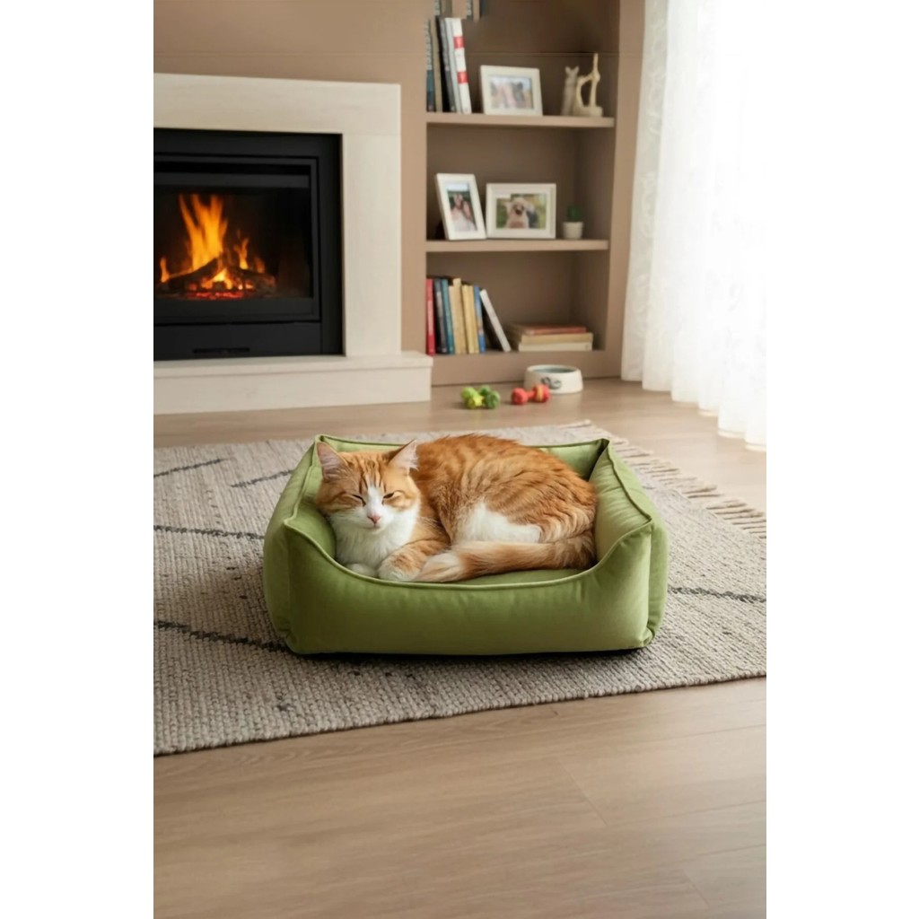 MİNDERX Premium Kedi Köpek Yatağı – Yıkanabilir, Kaymaz Tabanlı, Koltuk Kumaşı, Çıkarılabilir Minderli - Fıstık Yeşili - 45 x 55 cm Koltuk Fiyatı