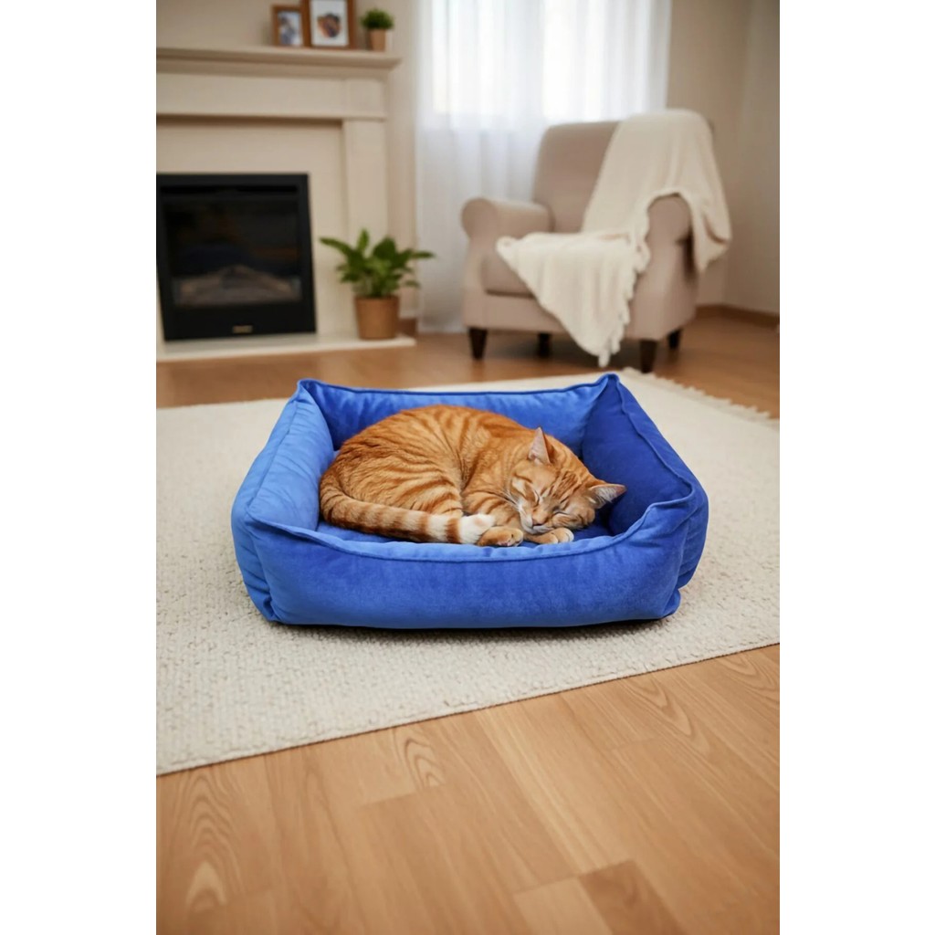 MİNDERX Premium Kedi Köpek Yatağı – Yıkanabilir, Kaymaz Tabanlı, Koltuk Kumaşı, Çıkarılabilir Minderli - Mavi - 45 x 55 cm Koltuk Fiyatı