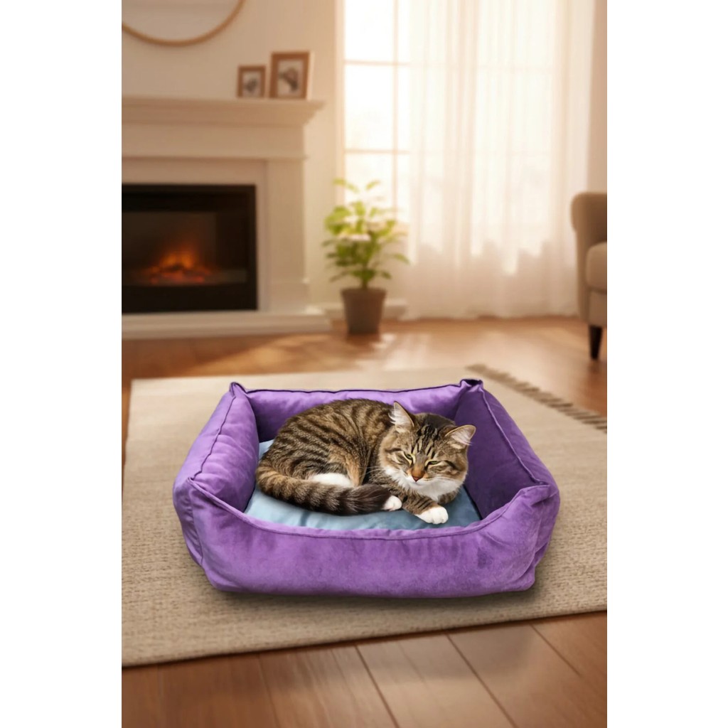MİNDERX Premium Kedi Köpek Yatağı – Yıkanabilir, Kaymaz Tabanlı, Koltuk Kumaşı, Çıkarılabilir Minderli - Mor - 50 x 65 cm Koltuk Fiyatı