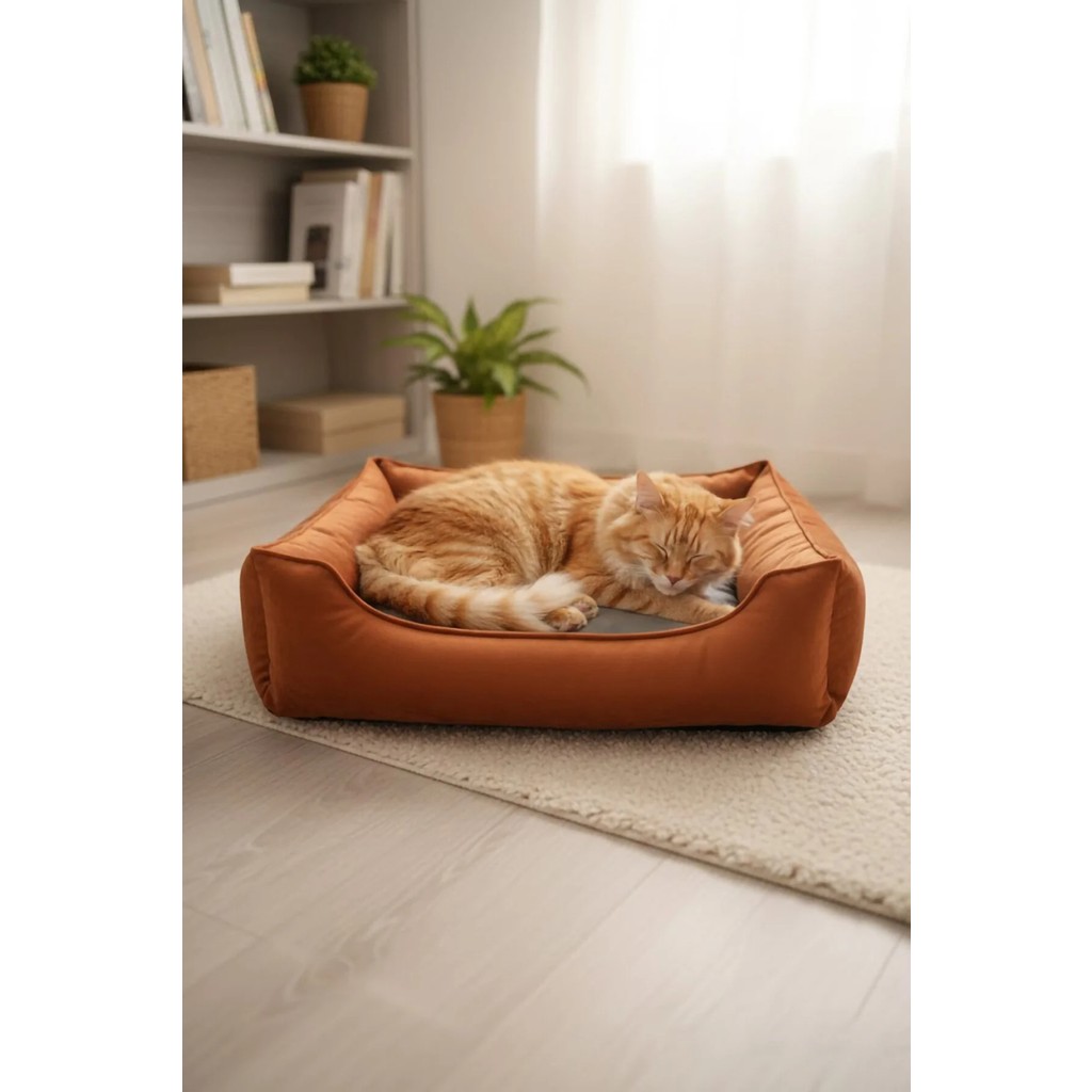 MİNDERX Premium Kedi Köpek Yatağı – Yıkanabilir, Kaymaz Tabanlı, Koltuk Kumaşı, Çıkarılabilir Minderli - Turuncu - 45 x 55 cm Koltuk Fiyatı