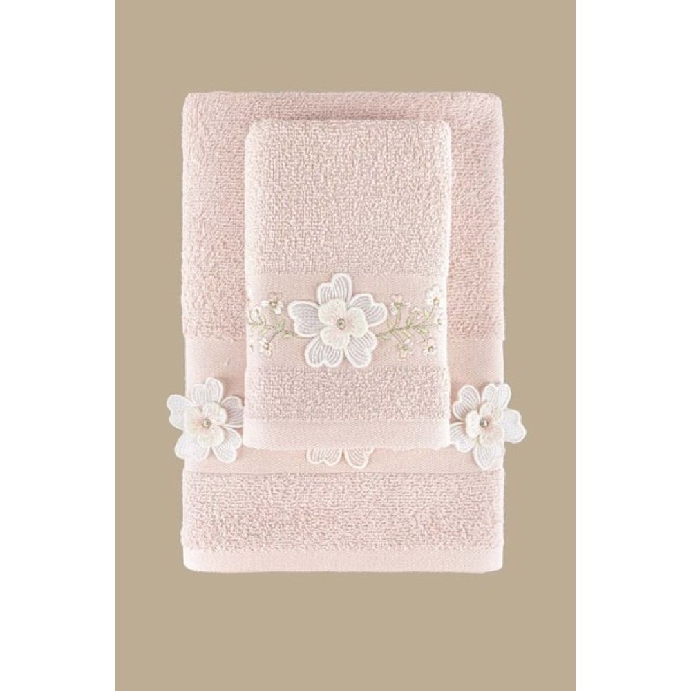 Mıne Nakıslı 2lı Havlu Setı Pudra 30X50 50X80 - 50 x 80 cm El / Yüz Havlusu Fiyatı