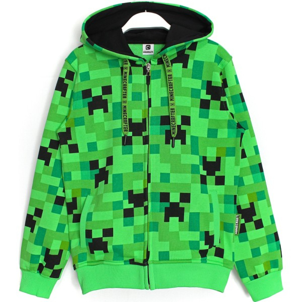 Minecraft Creeper Desenli Fermuarlı Unisex Çocuk Ceket 5 - 13 Yaş Yeşil 001-0001806 Erkek Çocuk Sweatshirt Fiyatı