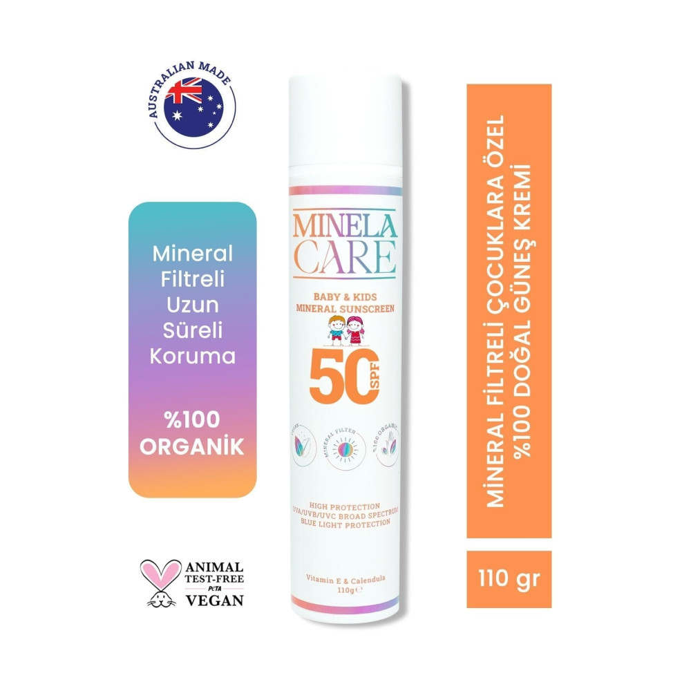 Minela Care 100% Organik Mineral Filtreli Bebek Ve Çocuk Güneş Kremi Spf 50 110 gr PA++++ Bebek Güneş Kremi Fiyatı