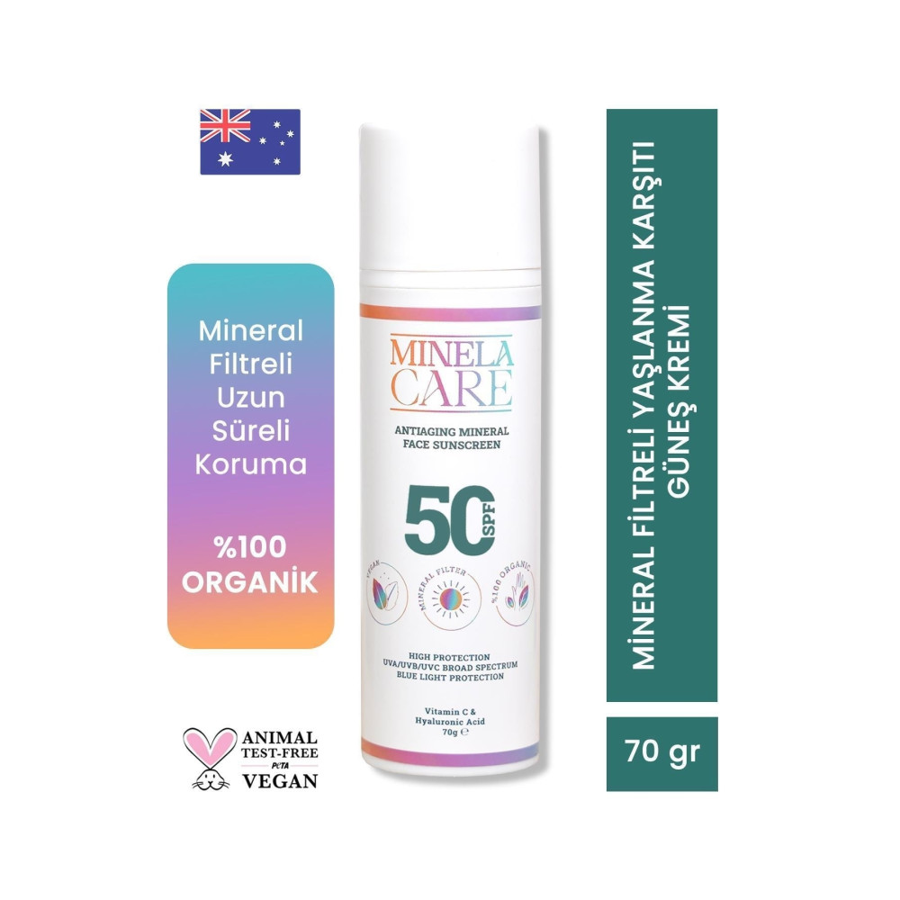 Minela Care Antiaging 100% Organik Mineral Filtreli Yüz Güneş Kremi Spf 50 70gr Güneş Kremleri ve Losyonları Fiyatı