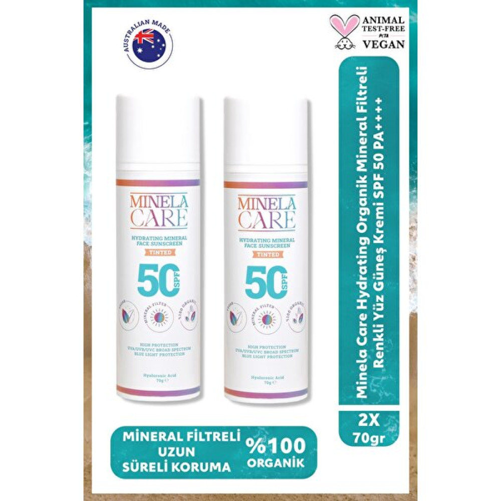 Minela Care Hydrating Organik Mineral Filtreli Renkli Yüksek Korumalı Yüz Güneş Kremi SPF50 2X70GR  Güneş Kremleri ve Losyonları Fiyatı