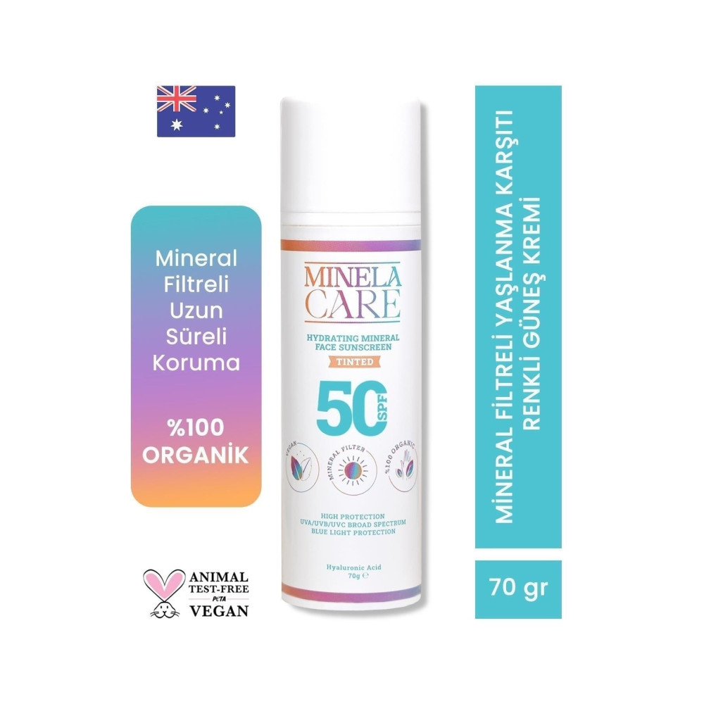 Minela Care Hydrating Organik Mineral Filtreli Renkli Yüz Güneş Kremi Spf 50 70 gr PA++++ Güneş Kremleri ve Losyonları Fiyatı