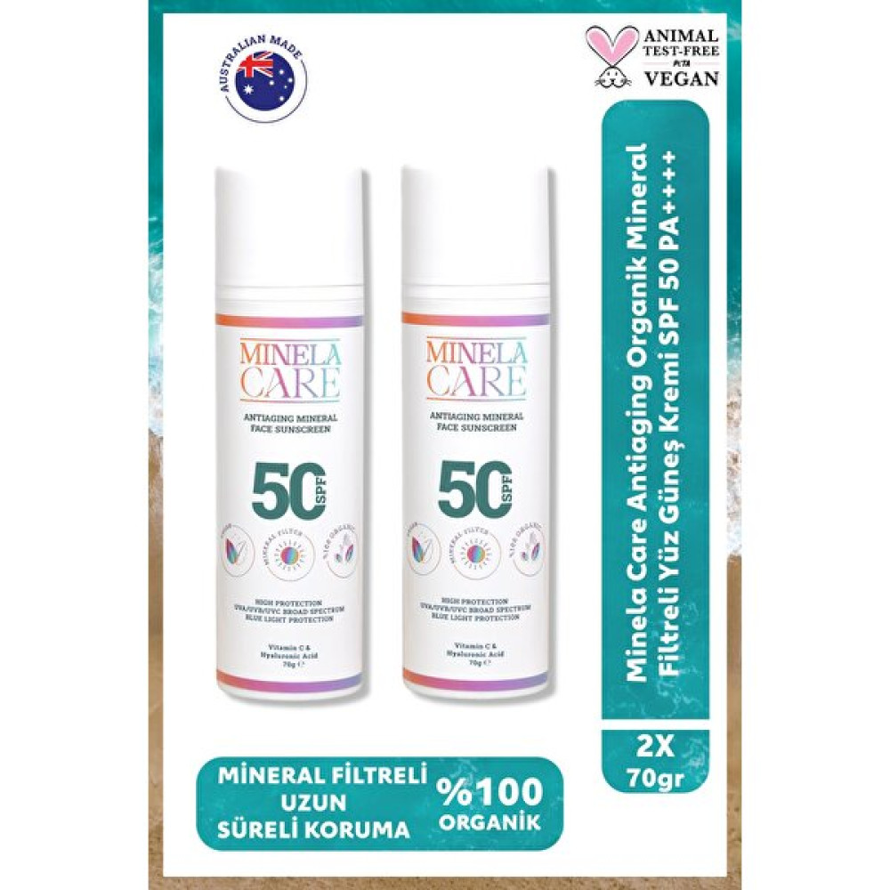 Minela Care Minelacare Antiaging 100% Organik Mineral Filtreli Yüksek Korumalı Yüz Güneş KREMI SPF50 2X70GR Güneş Kremleri ve Losyonları Fiyatı