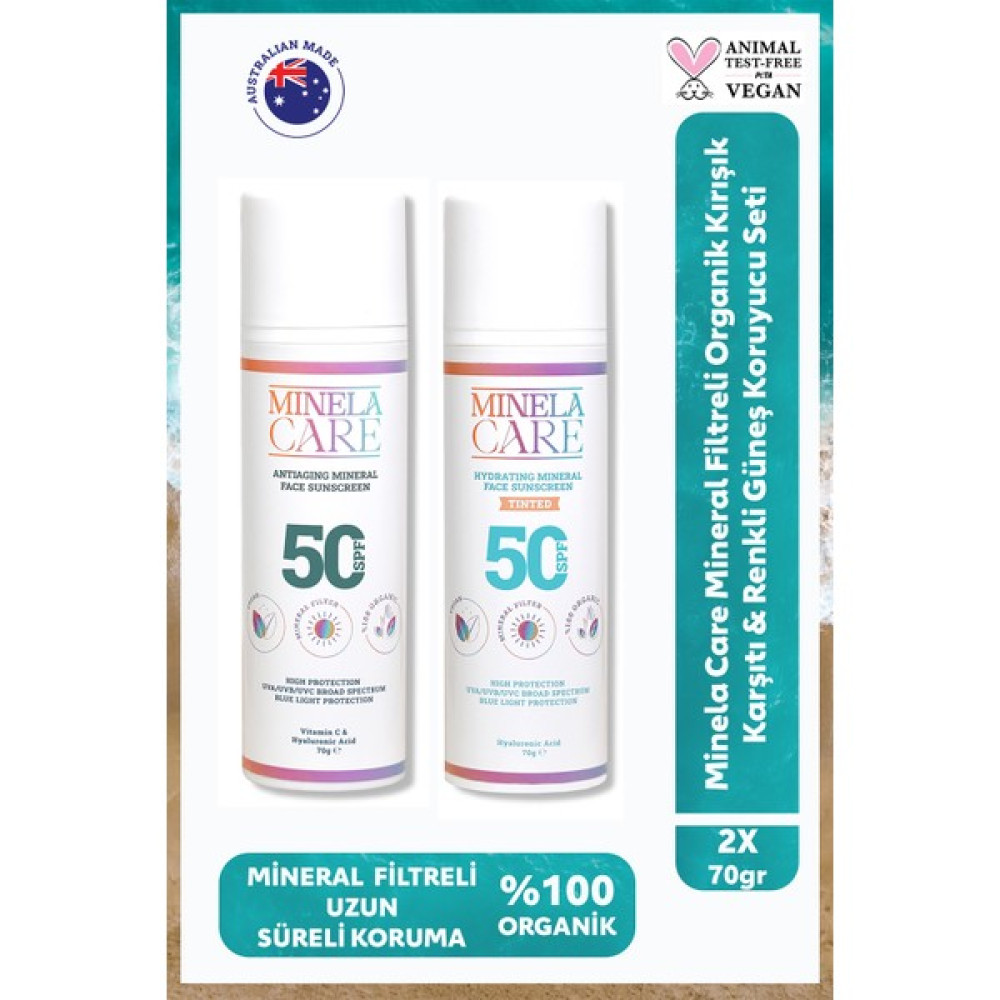 Minela Care Mineral Filtreli Organik Kırışık Karşıtı + Renkli Güneş Koruyucu Seti PA++++ Güneş Kremleri ve Losyonları Fiyatı