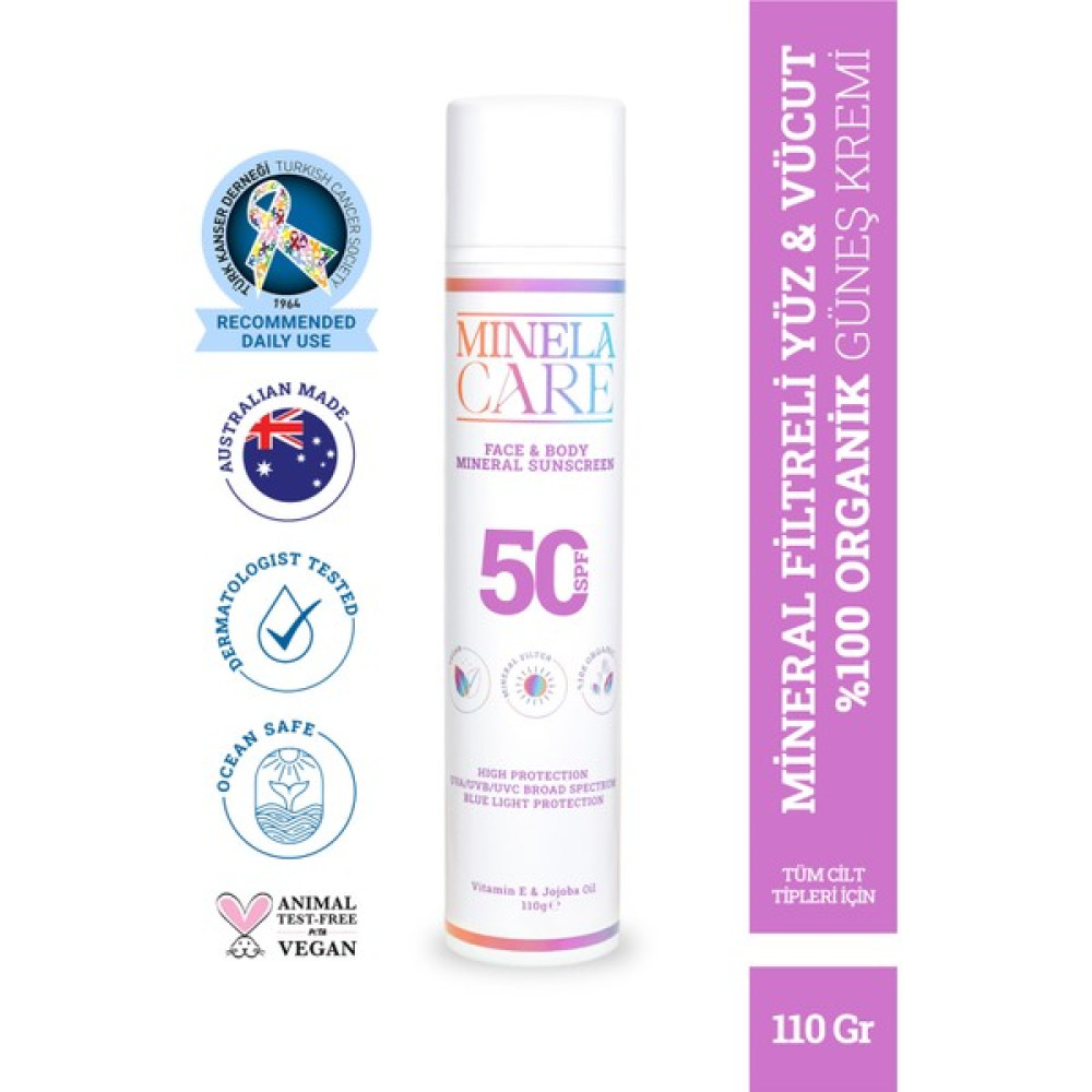 Minela Care Organik Mineral Filtreli Yüz ve Vücut Güneş Kremi Spf 50 110 gr PA++++ Güneş Kremleri ve Losyonları Fiyatı