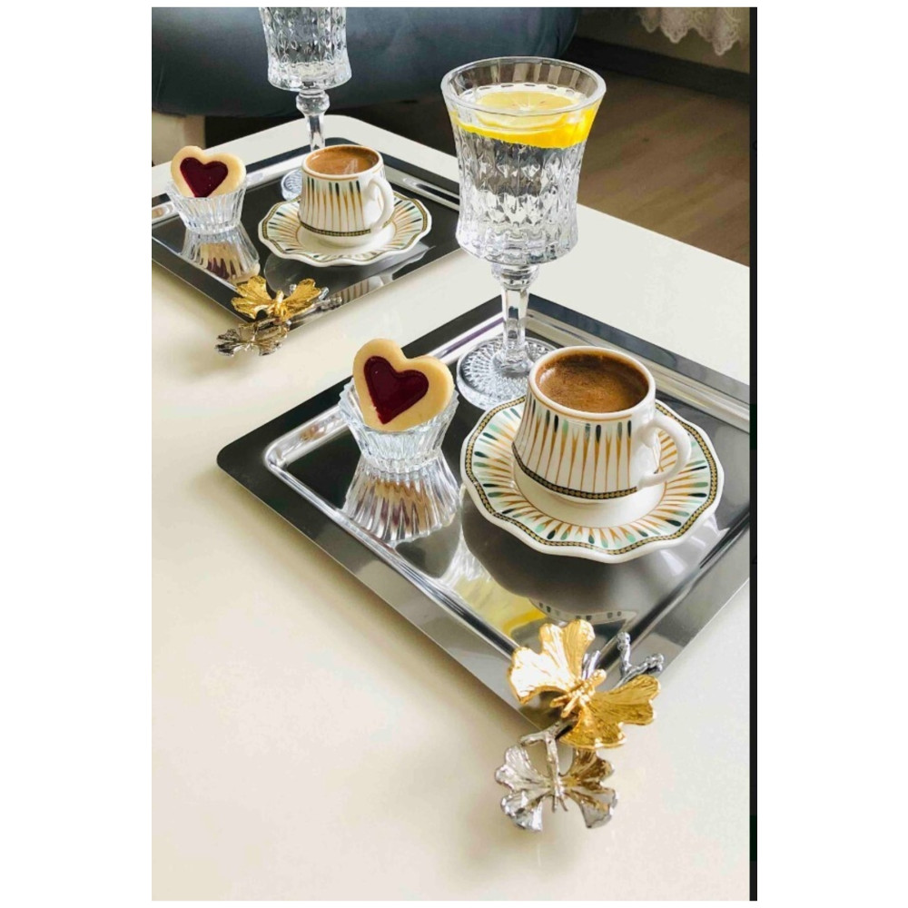 Mineli-Aşk Paslanmaz Çelik Kare 6 Lı Servis Ve Sunum Tepsisi Kelebek Aksesuarlı Tepsiler / Fırın Kapları Fiyatı