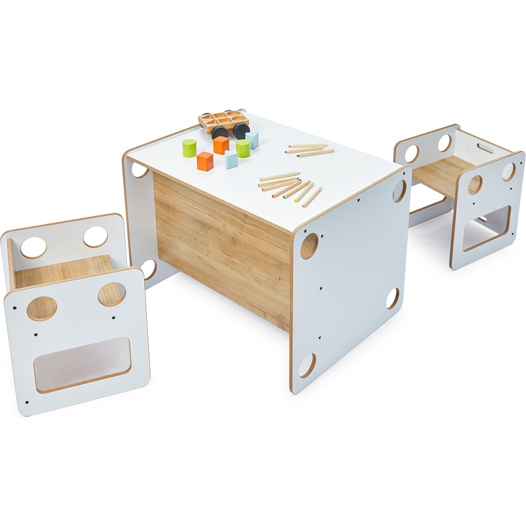 Minera 0-6 Yaş Saka Model Ahşap Montessori Aktivite Oyun Çalışma Masa Ve Sandalye Seti (1 Masa + 2 Sandalye) - Beyaz - Naturel Ahşap Standart Sandalye Fiyatı