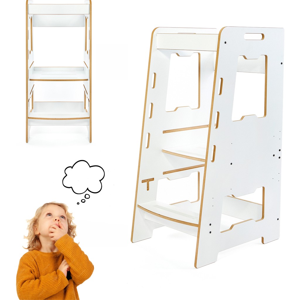Minera Ahşap Montessori Öğrenme Kulesi 2-6 Yaş / Beyaz Diğer Fiyatı