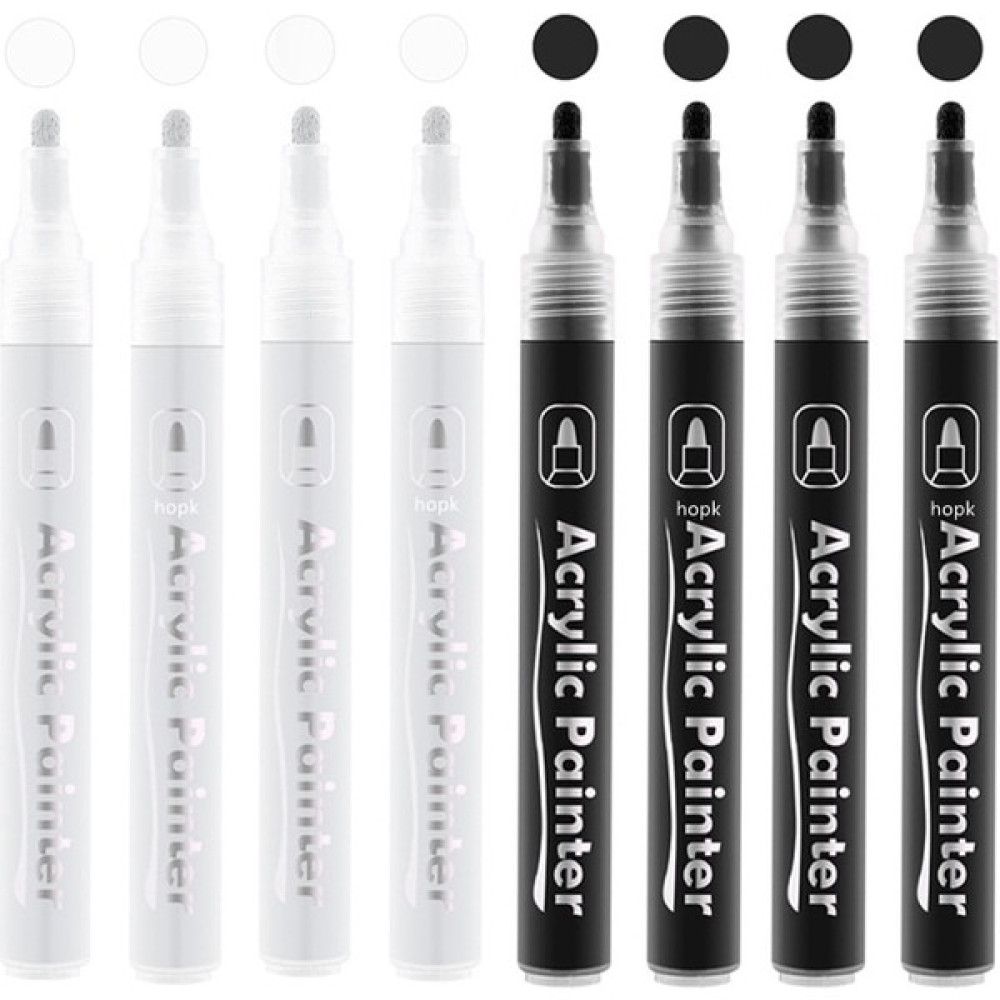 Mingjinshop3 4 Beyaz-4 Siyah Stil 8packset Siyah Beyaz Akrilik Boya Marker Kalemler Kaya Boyama Için Taş Tuval Cam Metalik Seramik Kağıt Çizim Su B... Sanatsal Malzemeler Fiyatı