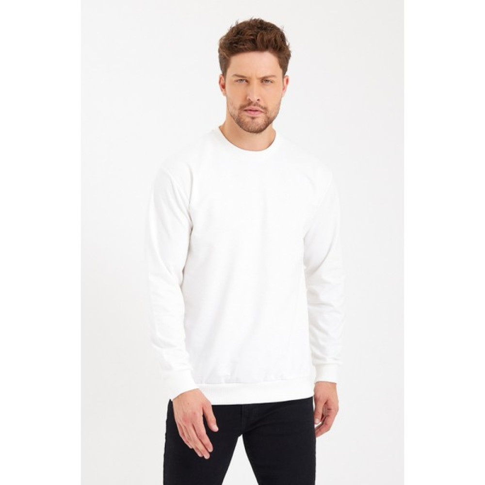Minharir Basic Bisiklet Yaka Uzun Kollu Sweatshirt Beyaz Bayan Sweatshirt Fiyatı