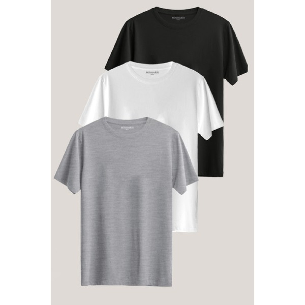 Minharir Regular Fit Pamuklu Bisiklet Yaka Erkek 3'lü Tshirt10 Erkek T-shirt Fiyatı