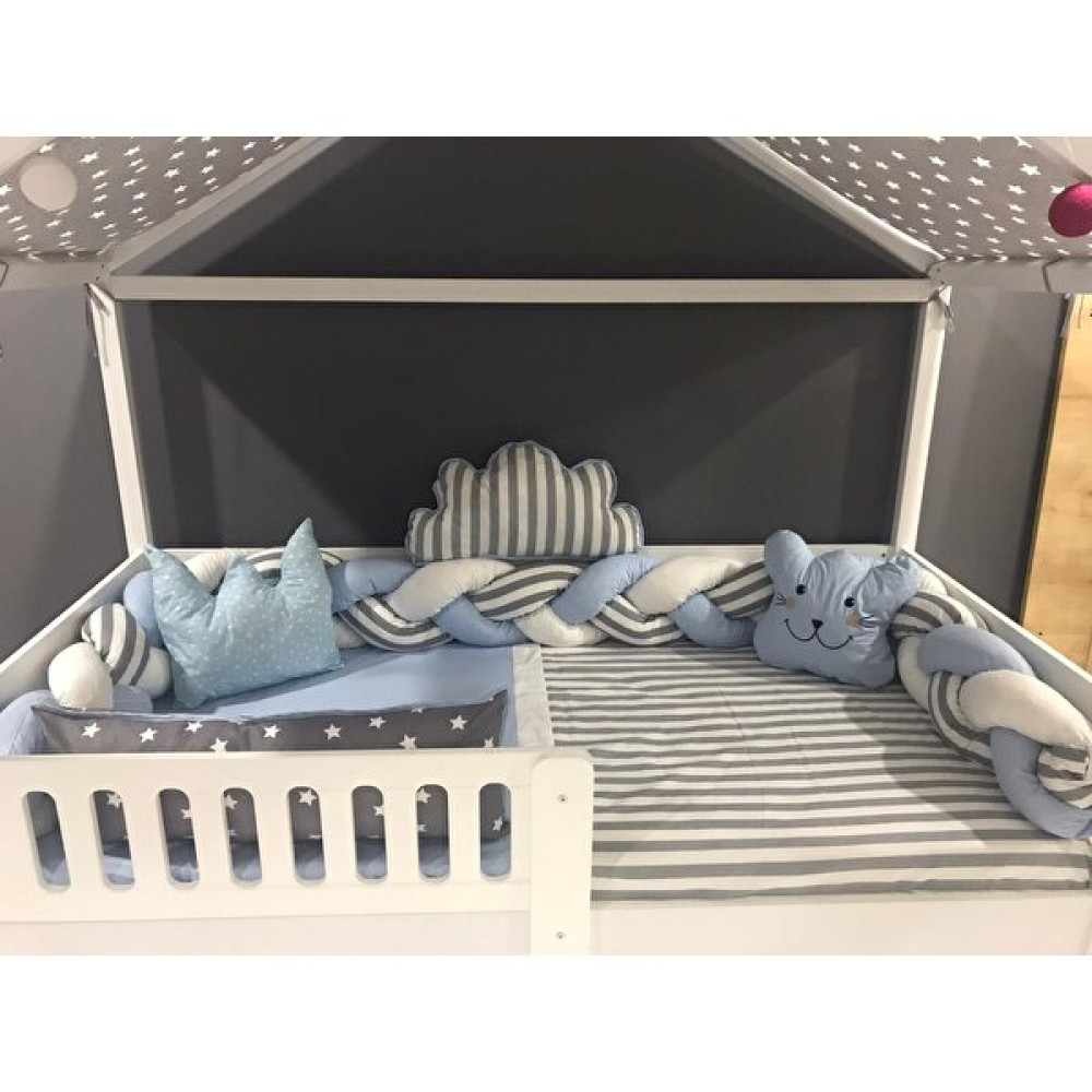 Mini Baby 3'lü Örgülü Mavi Montessori Bebek Çocuk Uyku Seti - 90 x 190 cm Bebek Uyku Seti Fiyatı
