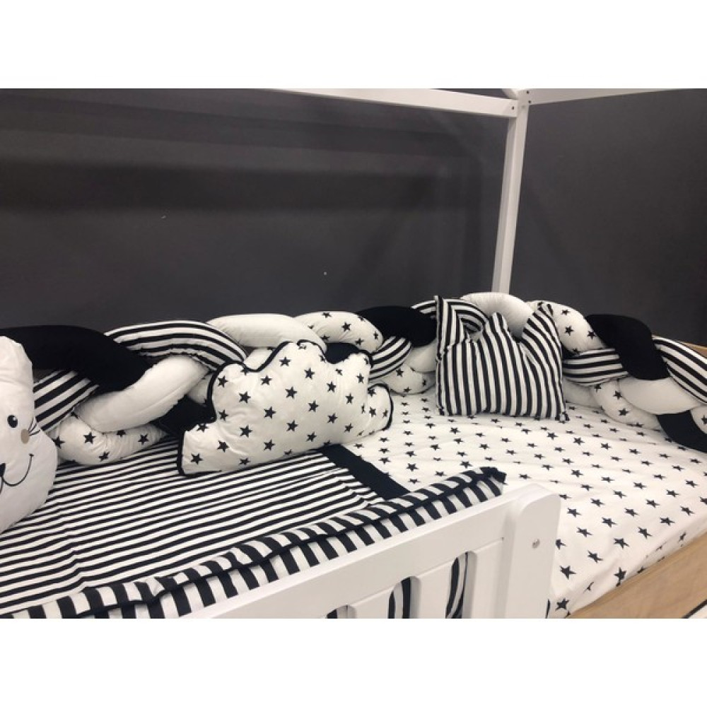 Mini Baby 4'lü Örgülü Siyahbeyaz Montessori Bebek-Çocuk Uyku Seti - 100 x 200 cm - Beyaz Bebek Uyku Seti Fiyatı
