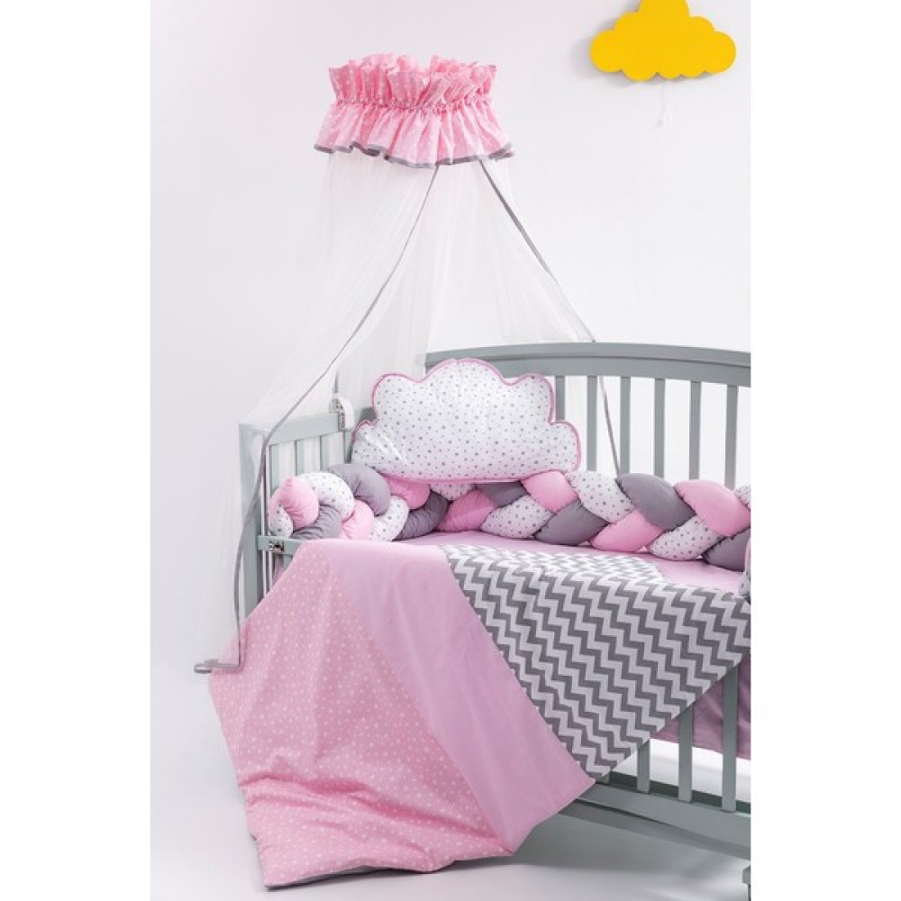 Mini Baby Star Cibinlikli 3’lü Örgülü Uyku Seti 60X120 - 60 x 120 cm - Pembe Bebek Uyku Seti Fiyatı