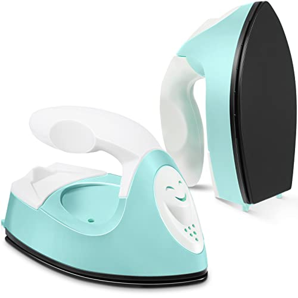Mini Craft Iron Mini Heat Press Mini Iron Portable Handy Heat Press Small Iron with Charging Base Accessories for Fuse Beads Patch DIY Shoes T-shirts Heat Transfer Vinyl Projects(Mint Green)