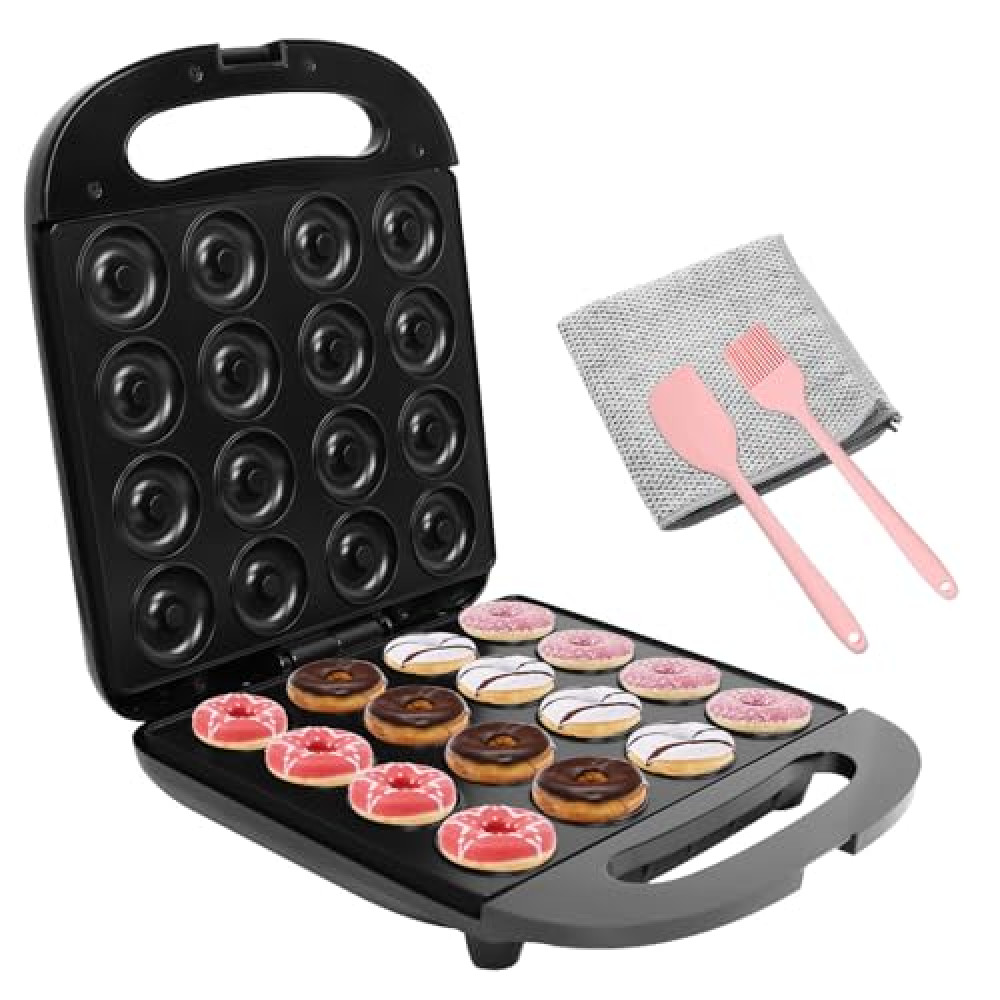 Mini Donut Maker, Mini pancakes maker Machine, Bake 16 Mini Doughnuts, Non-stick Surface, cake machine, Double-sided heating, Perfect for Breakfast, Snacks, Desserts & More