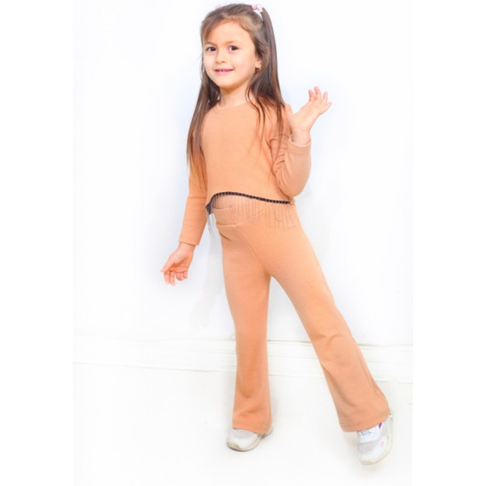Mini Kanka Ispanyol Paça Crop Model Taş Detaylı Kız Çocuk Ikili Takım Kız Çocuk Giyim Takımı Fiyatı