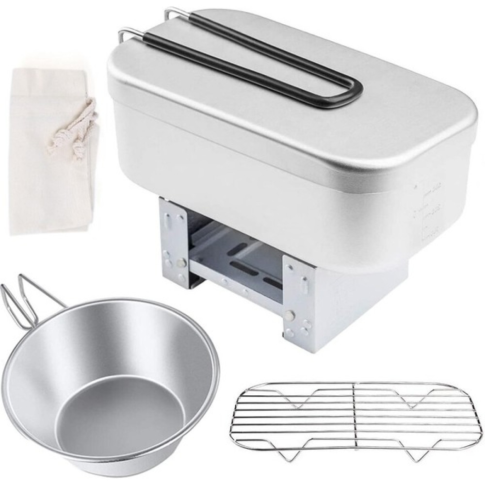 Mini Katlanır Soba Öğle Yemeği Kutusu Buğulama Raf Kase Combo Piknik Kamp Yürüyüş Için Set Balıkçılık Dağcılık 캠핑 용품 | Açık Hava Tablosu - Gümüş Mangal & Barbekü Malzemeleri Fiyatı