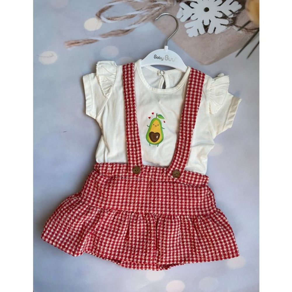 Mini Kids & Baby Kız Bebek Pötikareli Ekoseli T-Shirt ve Askılı Şort Etek Takım Bebek Giysi Takım Fiyatı