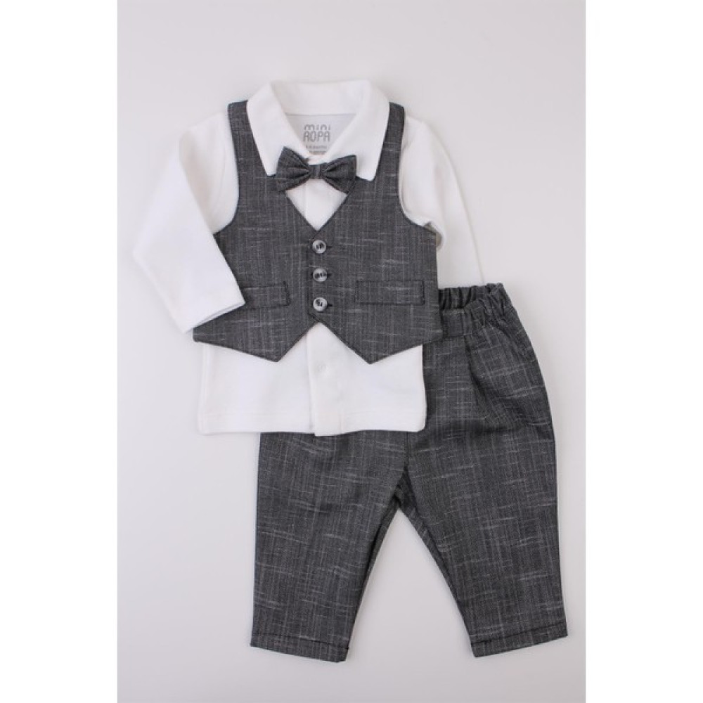 Mini Ropa Antrasit Yelekli Erkek Bebek Takım Bebek Takım Elbise Özel Gün Kıyafeti Bebek Giysi Takım Fiyatı