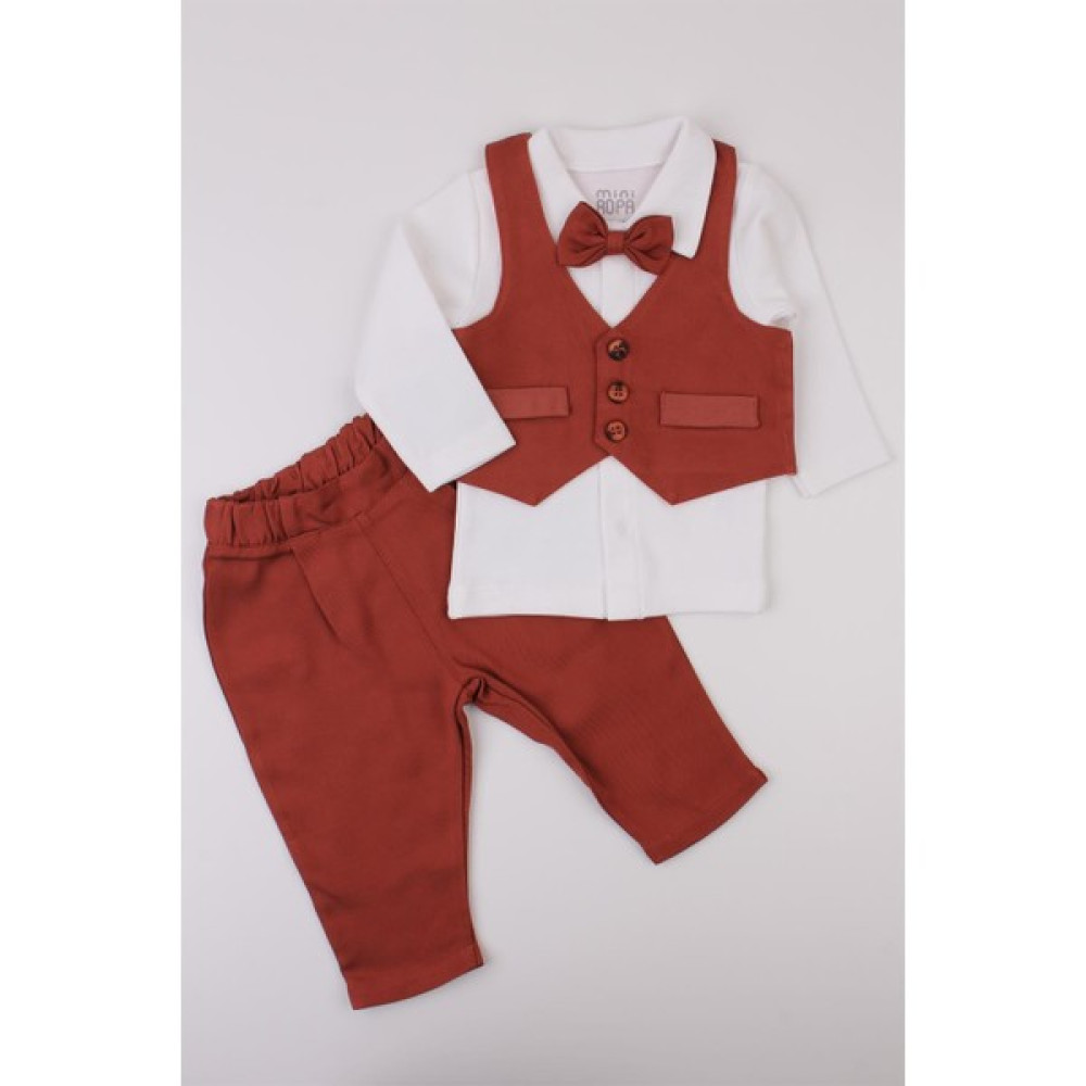 Mini Ropa Bordo Kendinden Desenli Yelekli Erkek Bebek Takım Bebek Takım Elbise Özel Gün Kıyafeti Bebek Giysi Takım Fiyatı