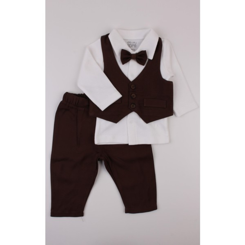 Mini Ropa Kahverengi Yelekli Papyonlu Erkek Bebek Takım Özel Gün Kıyafeti Bebek Giysi Takım Fiyatı