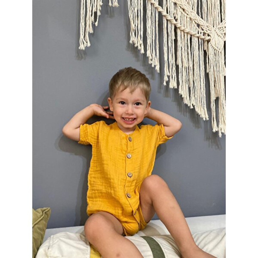Mini Ropa Müslin Tulum Organik Kısa Kollu Yazlık Tulum Hardal Bebek Tulumu Fiyatı