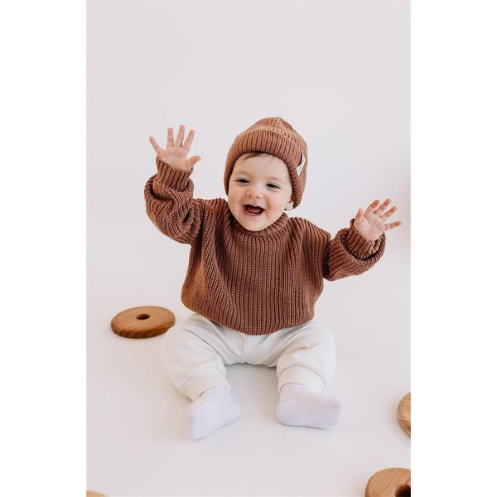 Mini Ropa Unisex Regular Bebek Çocuk Kazak Kahverengi Bisiklet Yaka Oversize Triko Kazak Bebek Kazak Fiyatı