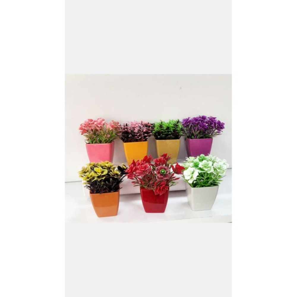 Mini Saksılı Yapay Çiçek Dekoratif Plastik Çiçek Plastik Saksılı Dekoratif Süs Çiçeği 12 Dal 3 Adet - Renkli Ev & Dekorasyon Aksesuarları Fiyatı