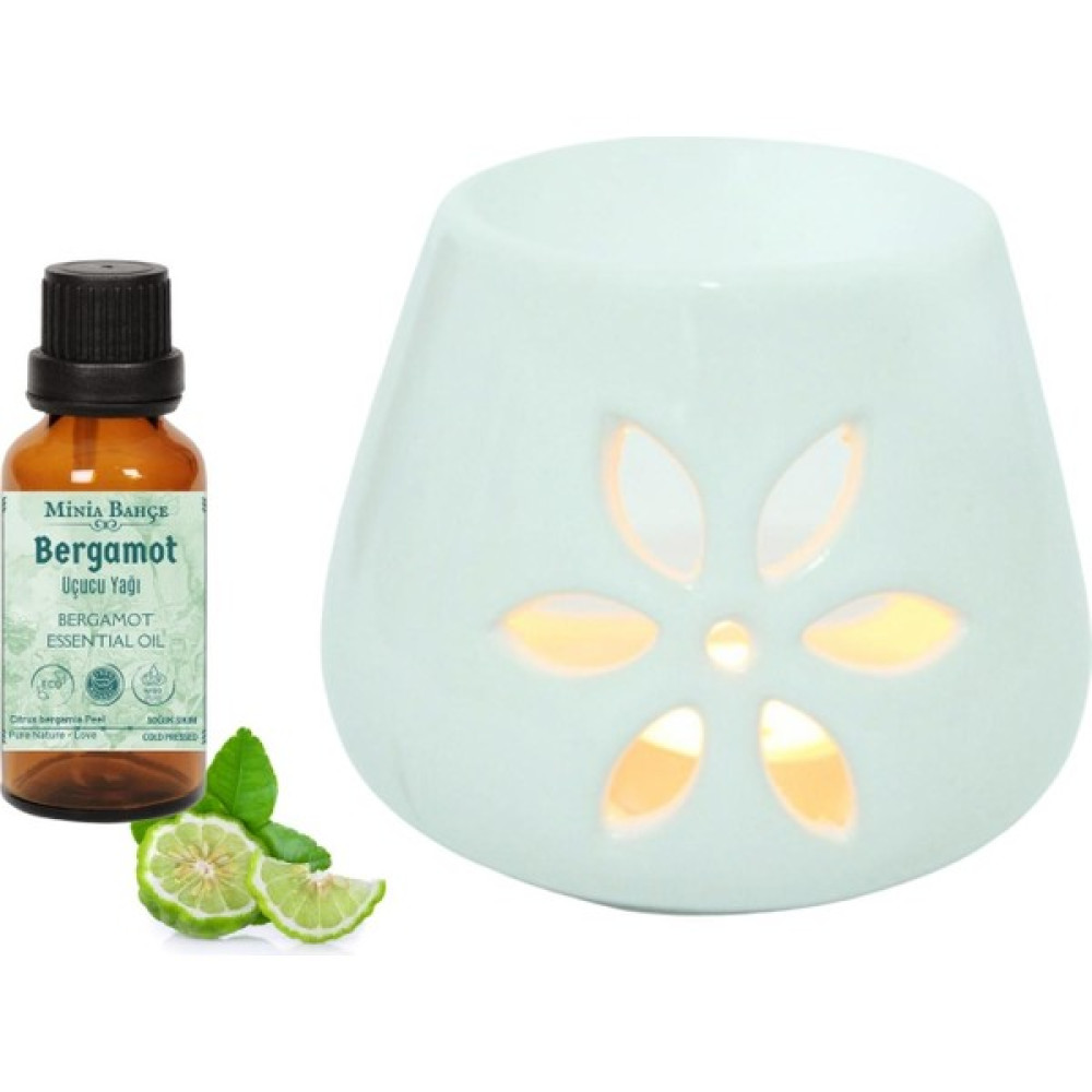 Minia Bahçe Bergamot Yağı ve Buhurdanlık Seti - Beyaz Şamdan Fiyatı