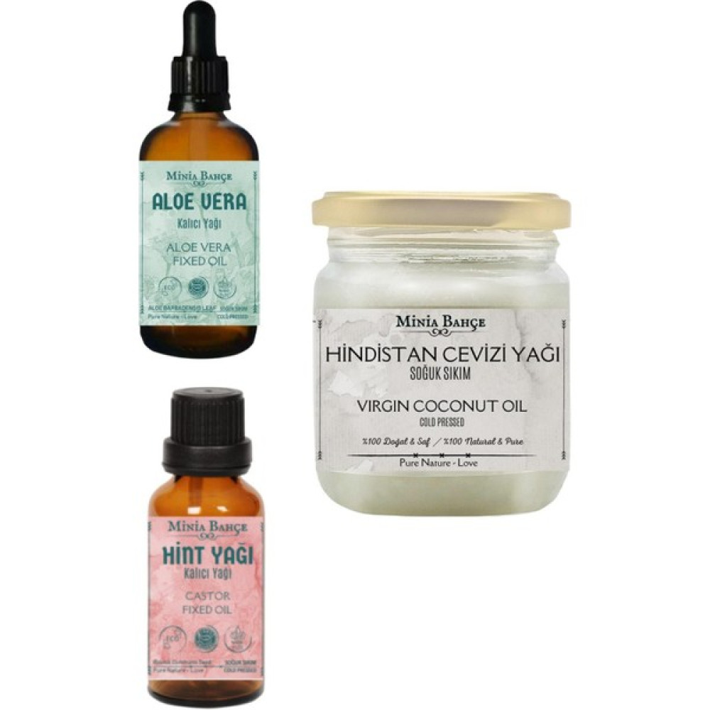 Minia Bahçe Hindistan Cevizi Yağı 150GR, Aloevera Sabit Yağı 30ML, Hint Yağı 20ML %100 Saf Bitkisel Yağlar Fiyatı