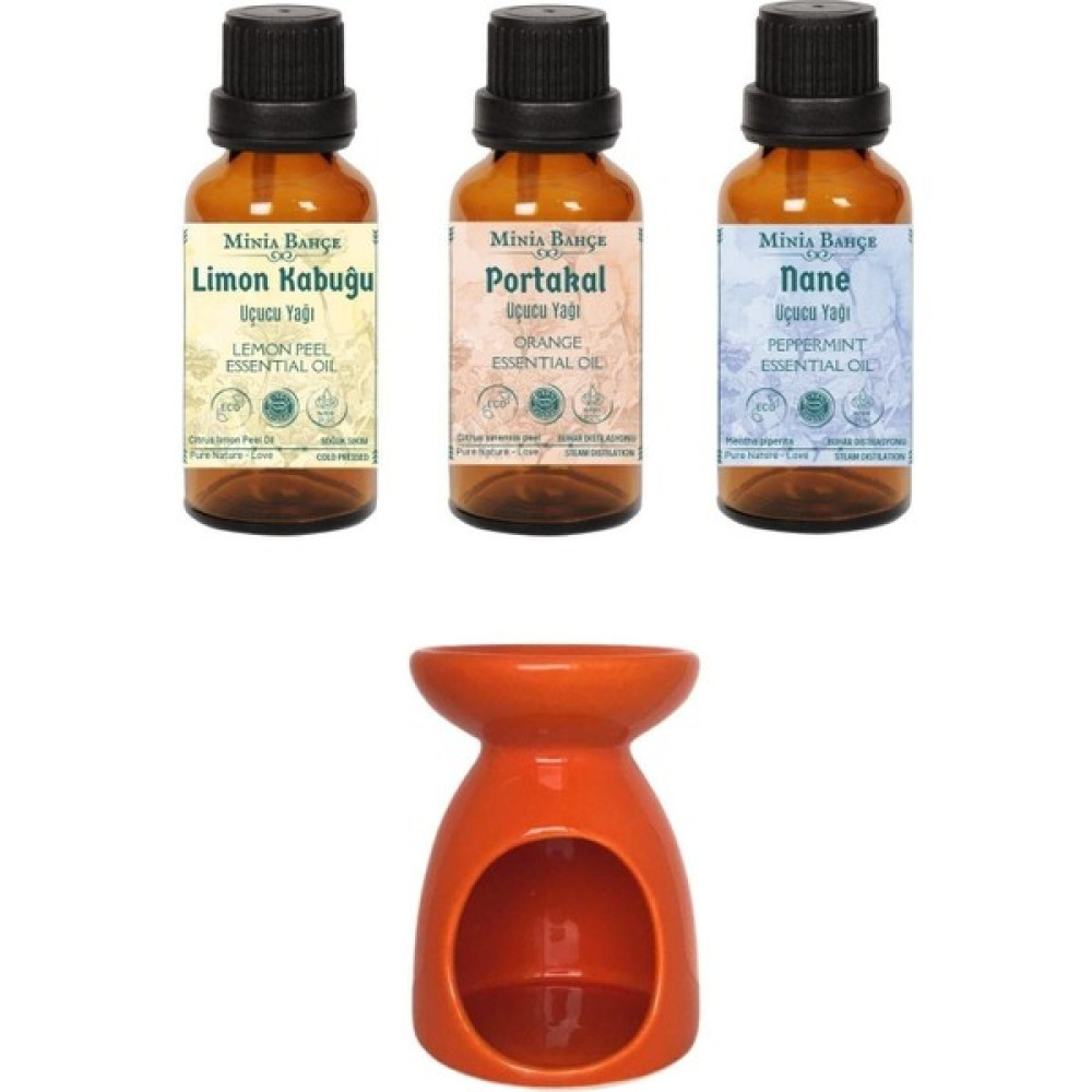Minia Bahçe Limon Kabuğu Yağı 10ML, Portakal Yağı 10ML, Nane Yağı 10ML ve Buhurdanlık - 10 ml Bitkisel Yağlar Fiyatı
