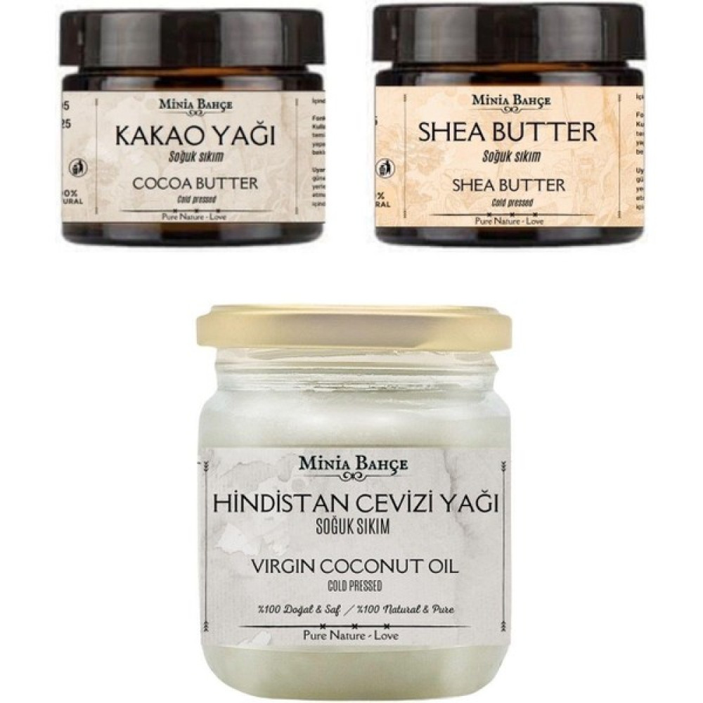 Minia Bahçe Soğuk Sıkım Shea Butter, Kakao Yağı ve Hindistan Cevizi Yağı %100 Doğal & Saf Bitkisel Yağlar Fiyatı