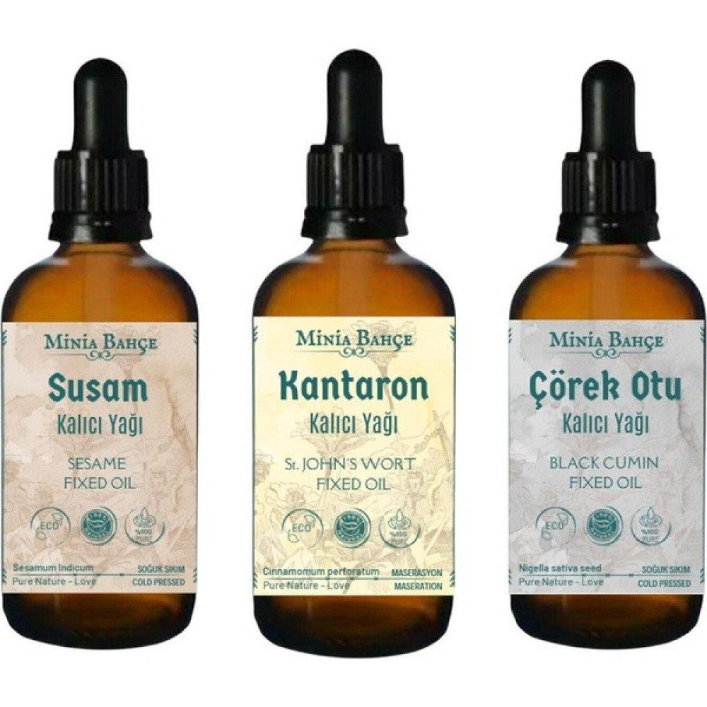 Minia Bahçe Susam Yağı, Kantaron Yağı, Çörekotu Yağı (3'lü Set) 30ML x 3 Adet Bitkisel Yağlar Fiyatı