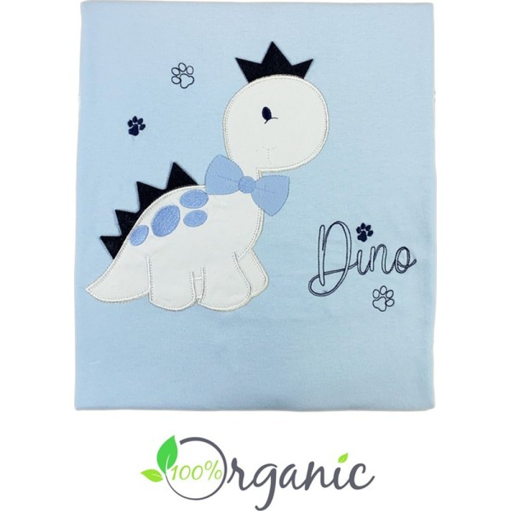 Miniel Erkek Bebek Dino Nakışlı 90x80 Cm Çift Kat Pamuklu Penye Bebek Battaniyesi - MAVİ - 80 x 90 cm - Açık Mavi Bebek Battaniyesi Fiyatı