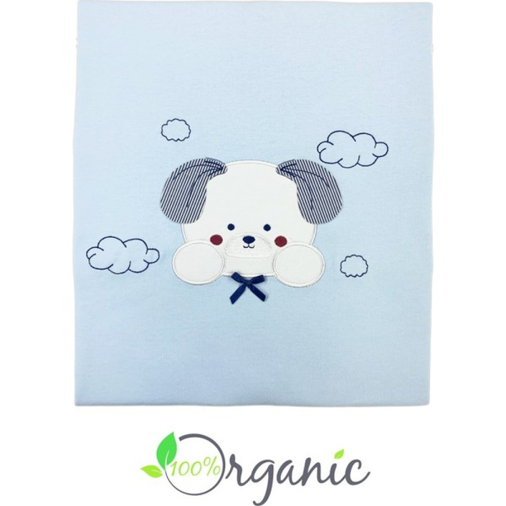 Miniel Erkek Bebek Kulaklı Köpek Nakışlı 90x80 Cm Çift Kat Pamuklu Penye Bebek Battaniyesi - MAVİ - Ekru - 0 - 1 Yaş Bebek Battaniyesi Fiyatı